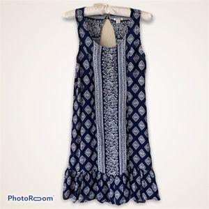 Blue Sleeveless Dress with Ruffle Hem Bohemian XS